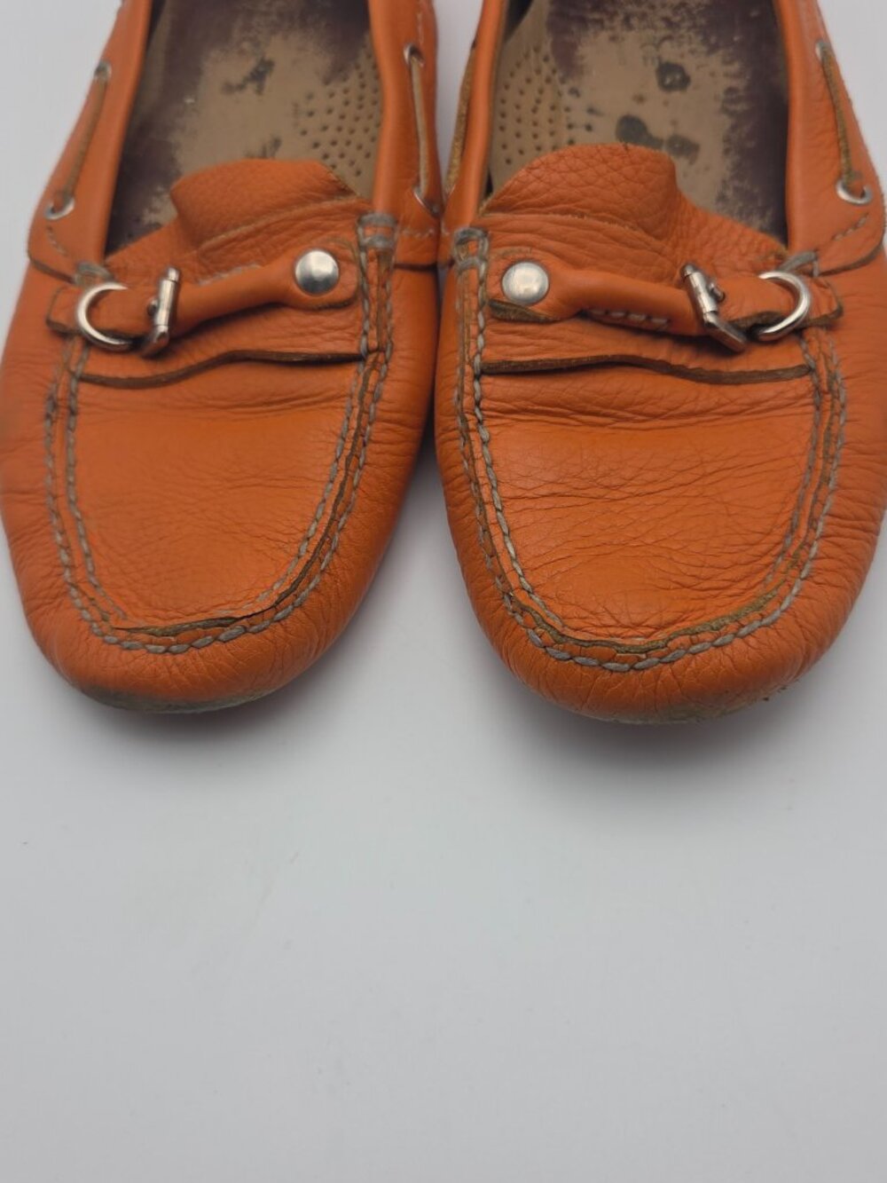 The Original Car Shoe Orange Leather Loafers Women Size 39.5 - Picture 3 of 8